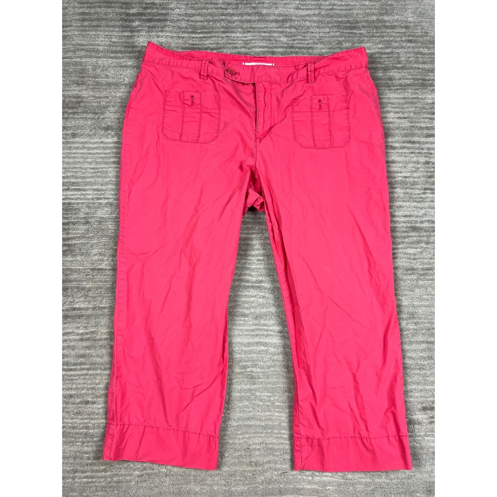 Ann Taylor LOFT Pants Womens 14 Pink Crop Straight Leg Cotton Utility Mid Rise